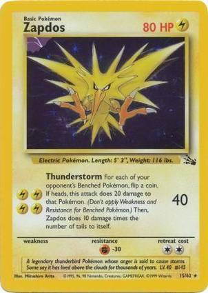(#15/62) Zapdos - Unlimited Holo [Fossil]