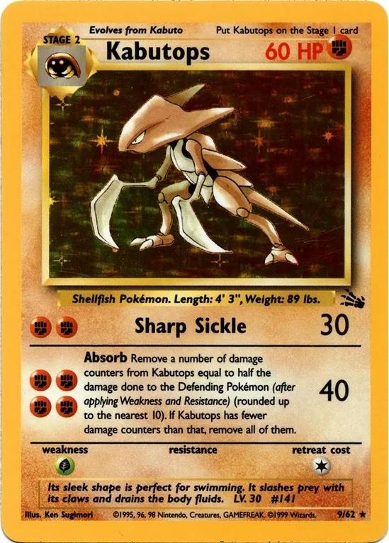 (#9/62) Kabutops - Unlimited Holo [Fossil]