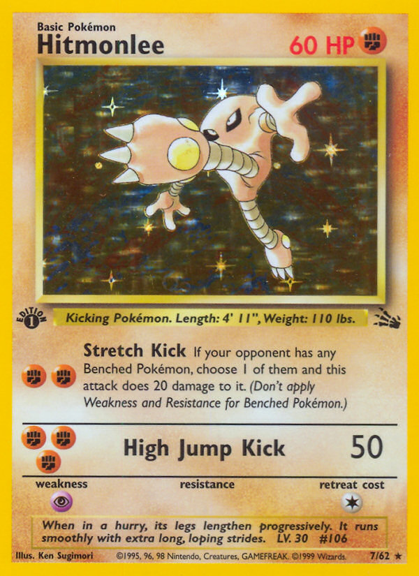 (#7/62) Hitmonlee - Unlimited Holo [Fossil]