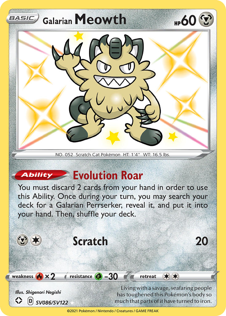 (#SV086/SV122) Galarian Meowth - Holo [Shining Fates Shiny Vault]
