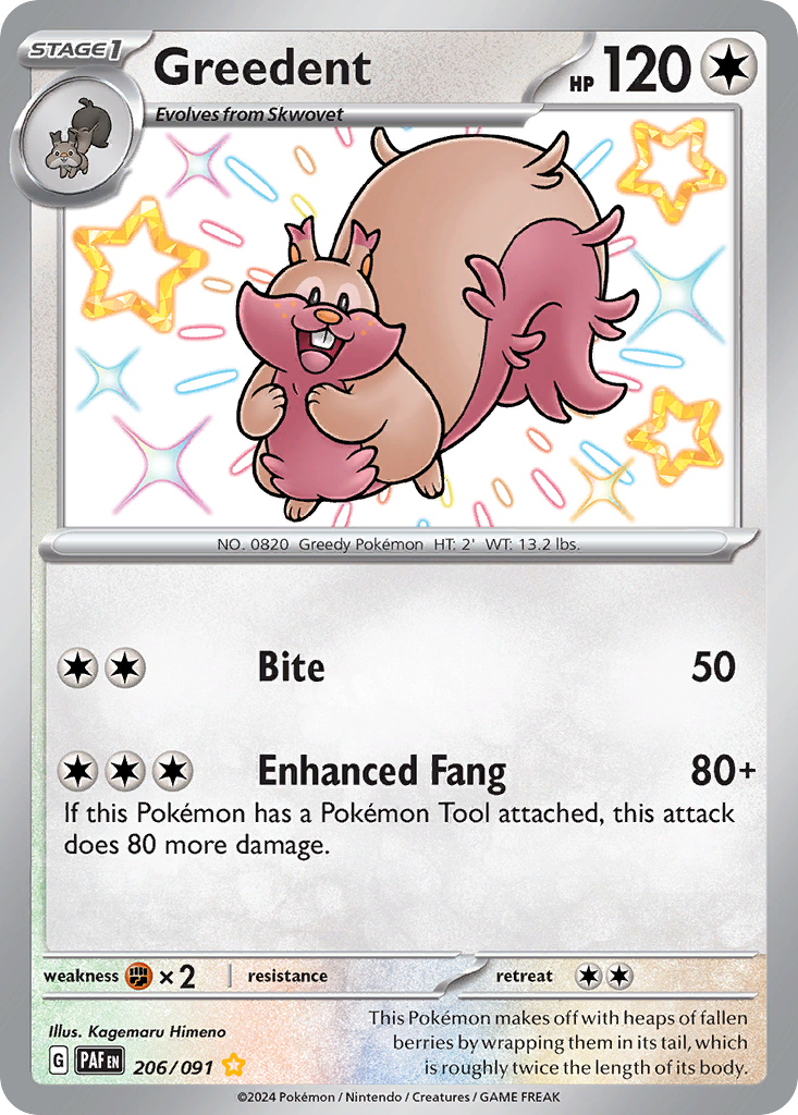 (#206/091) Greedent - Holo [Paldean Fates]