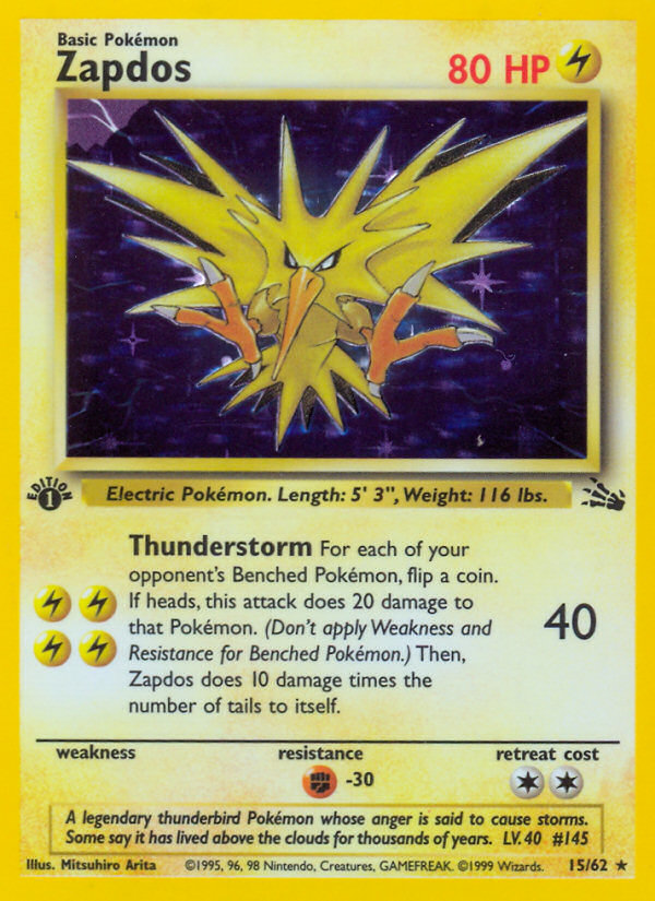 (#15/62) Zapdos - Unlimited Holo [Fossil]