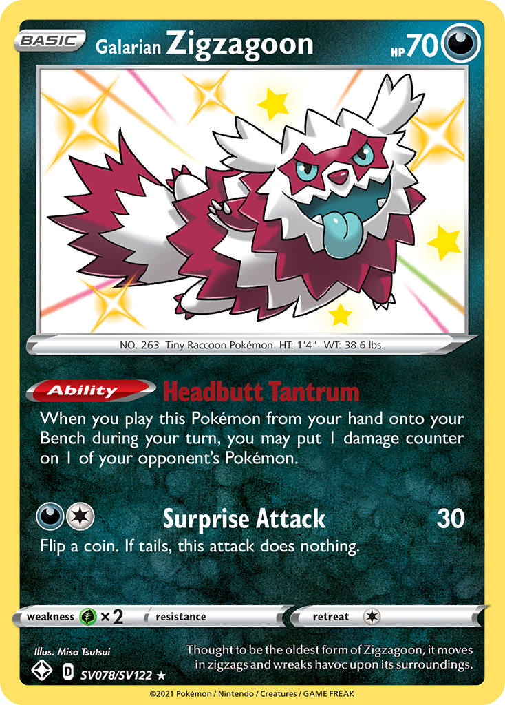 (#SV078/SV122) Galarian Zigzagoon - Holo [Shining Fates Shiny Vault]