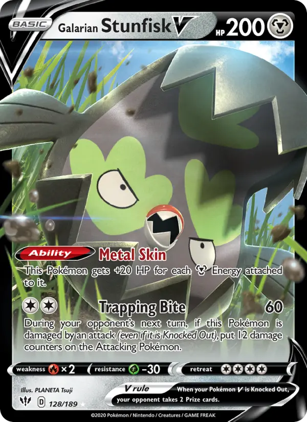(#128/189) Galarian Stunfisk V [Sword & Shield: Darkness Ablaze]