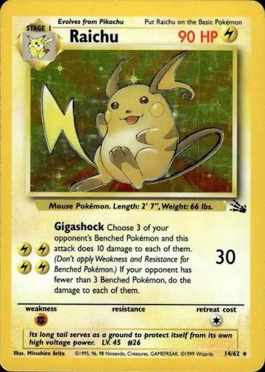 (#14/62) Raichu - Unlimited Holo [Fossil]
